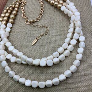 Plunder Design Triple Strands Off White Gold Tone Beaded Necklace